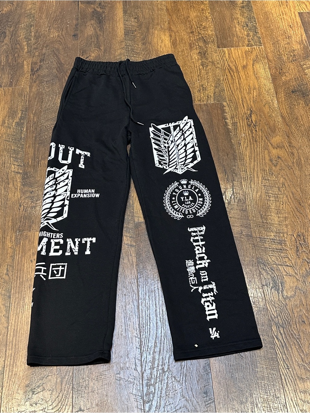 YoungLA Black Attack on Titan Graphic Sweatpants Small